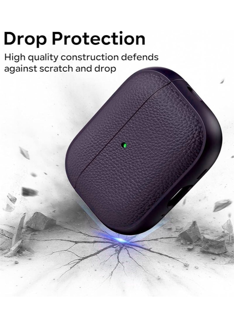 مستقبل نوفا حافظة لجهاز AirPods Pro الجيل الثالث، متوافقة مع AirPods Pro الجيل الثالث (2025)، غطاء حماية من السقوط مع سلسلة مفاتيح، جلد صناعي ليتشي، حافظة TPU واقية مقاومة للصدمات (أرجواني غامق) - Image 1
